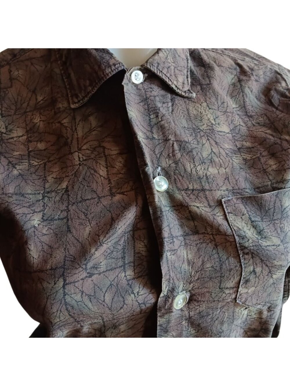 True Vintage 1950's Small Top Croton Button-Up Shirt Rockabilly Leaf Print